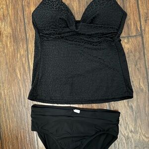 Black Textured Tankini Set